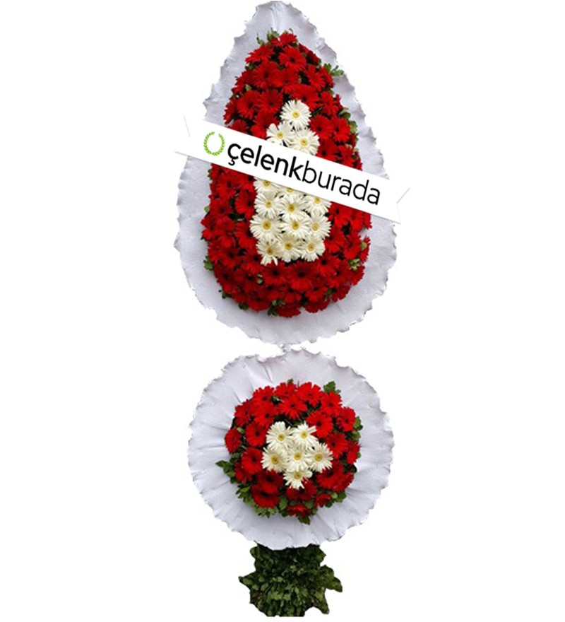 Kırmızı Beyaz Gerbera İki Katlı Çelenk