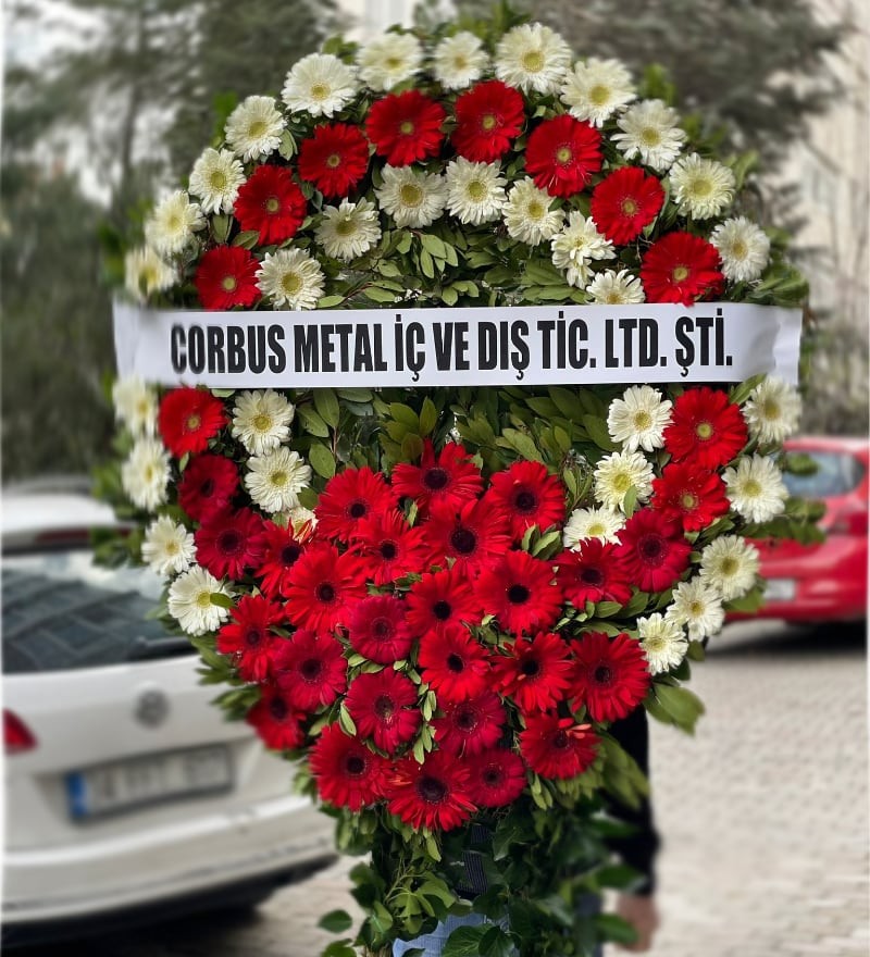 Kırmızı Beyaz Gerbera Cenaze Çelengi
