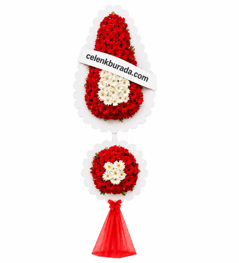 Kırmızı Beyaz Gerbera İki Katlı Çelenk